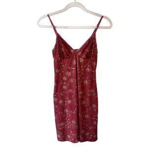 Claudel Vintage Y2K Floral Red Spaghetti Strap Slip Dress Size PS 90s Stretch